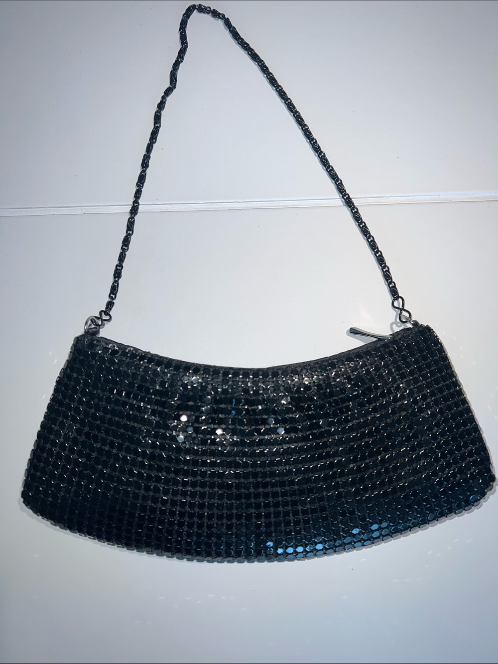 Source Unknown Vintage Black Sequin Chain-Handle Wristlet Clutch